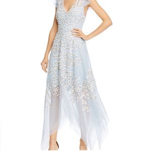 BCBGMAXAZRIA Embroided Tulle Ruffle Dress- blue size 8
